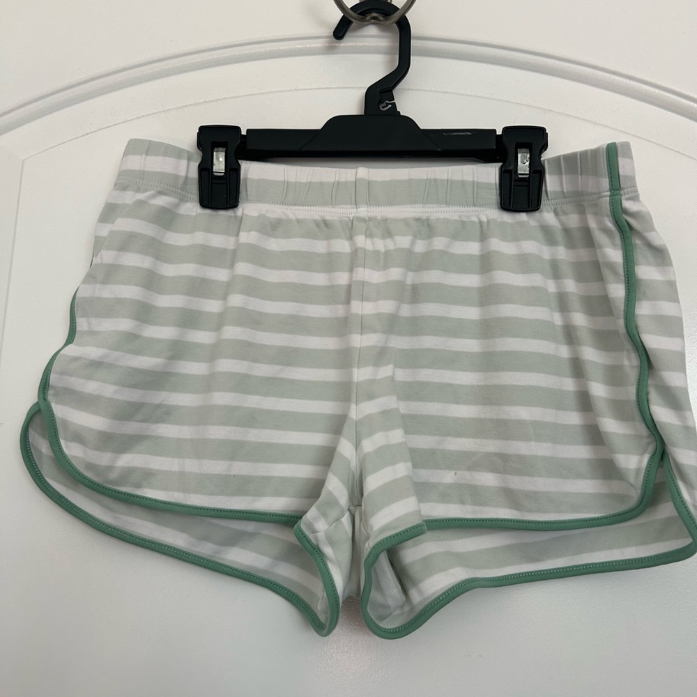 Lake Striped White Green Lounge Pajama Shorts 100% Pima Cotton Size Medium Chic